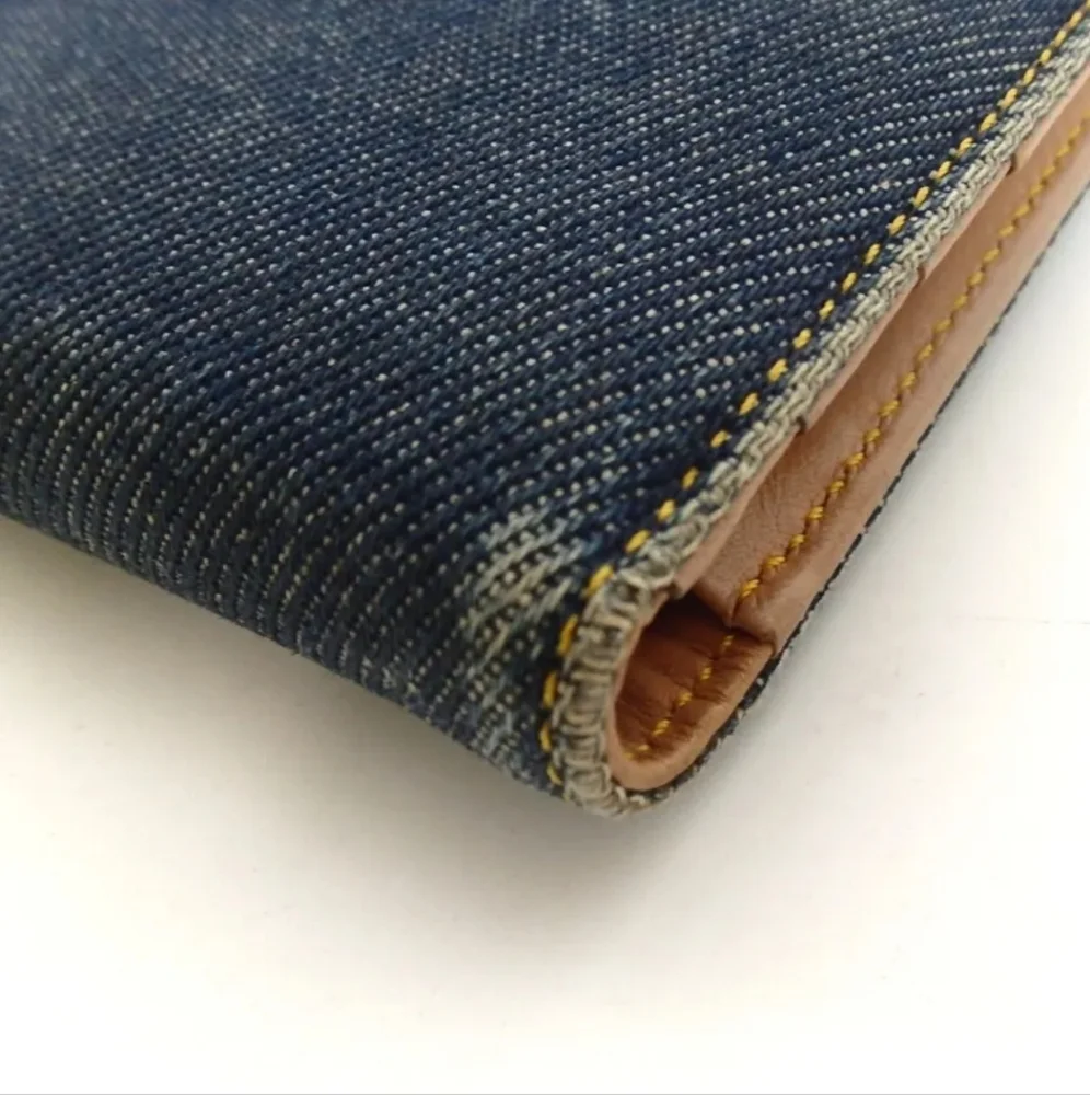 RARE CHRISTIAN DIOR RU 1929 WALLET BLUE DENIUM COTTON & CAMEL LEATHER